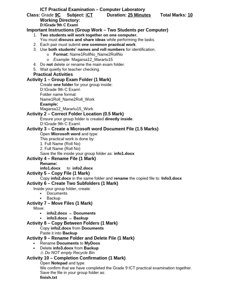 ICT Practical Examination | PDF