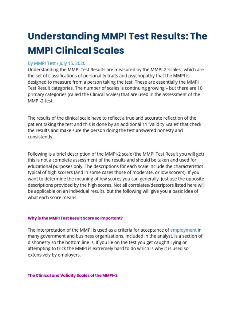 Understanding MMPI Test Results | PDF | Abnormal Psychology ...