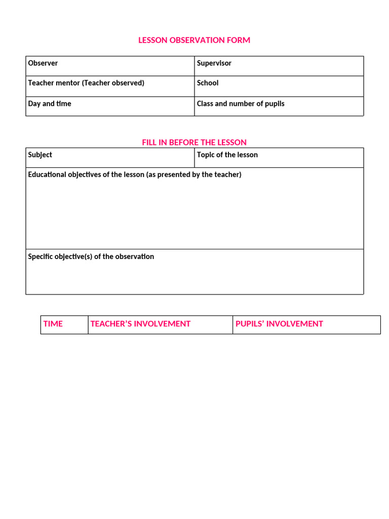 Lesson Observation Form | PDF