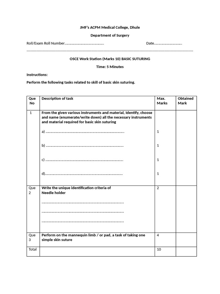 OSCE 5 BASIC SUTURING | PDF | Surgical Suture