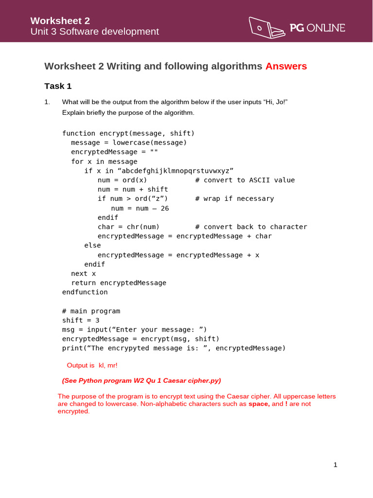 Software Development Worksheet 2 Answers | PDF | Letter Case | Algorithms