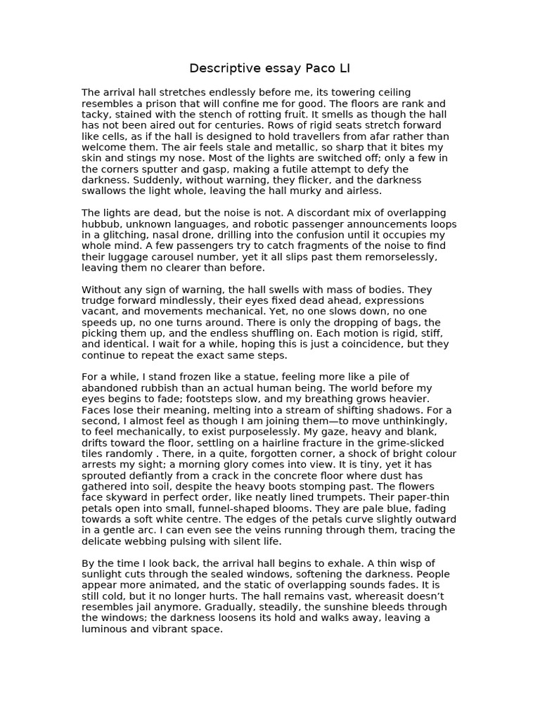 Descriptive essay first draft Paco LI PEIHUA | PDF