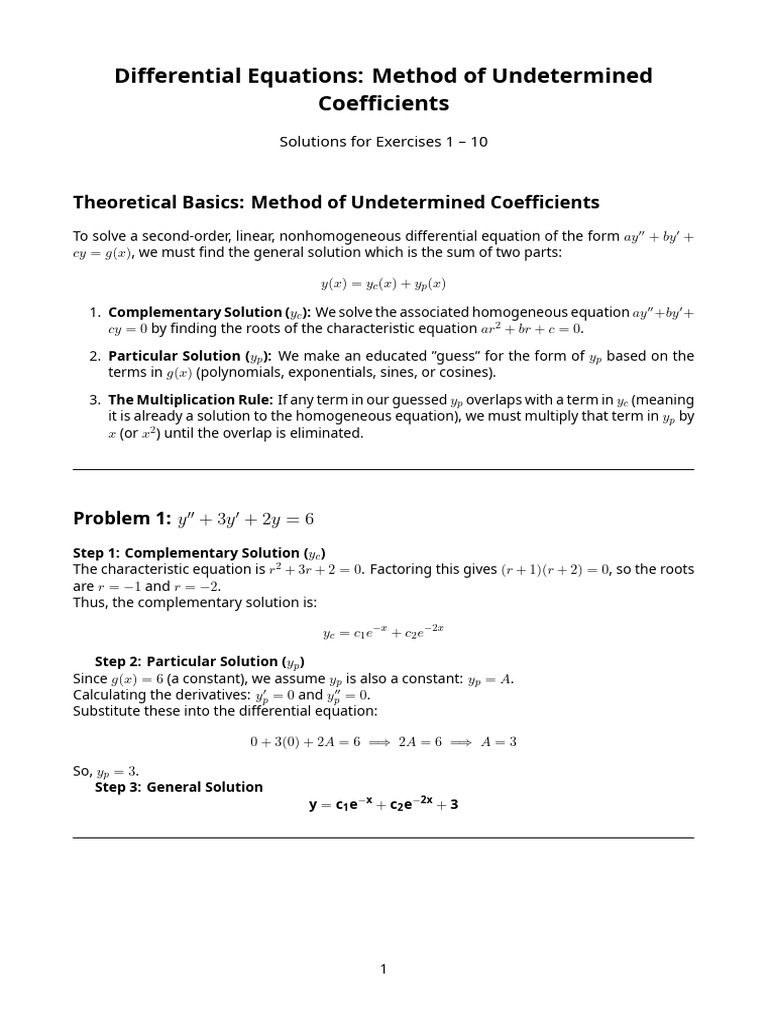 Differential Equations 1-10 | PDF | Equations | Quadratic Equation