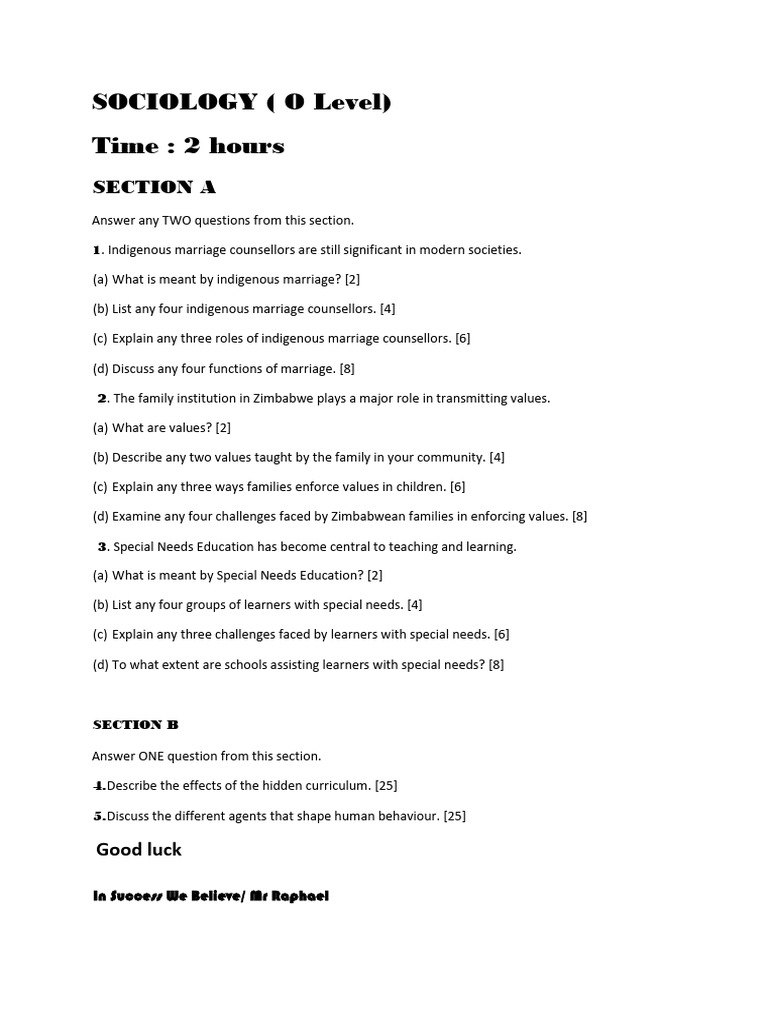 Sociology o Level Test | PDF