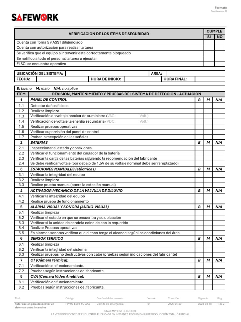Formato Pruebas SCIF Planta | PDF | Ingeniería mecánica