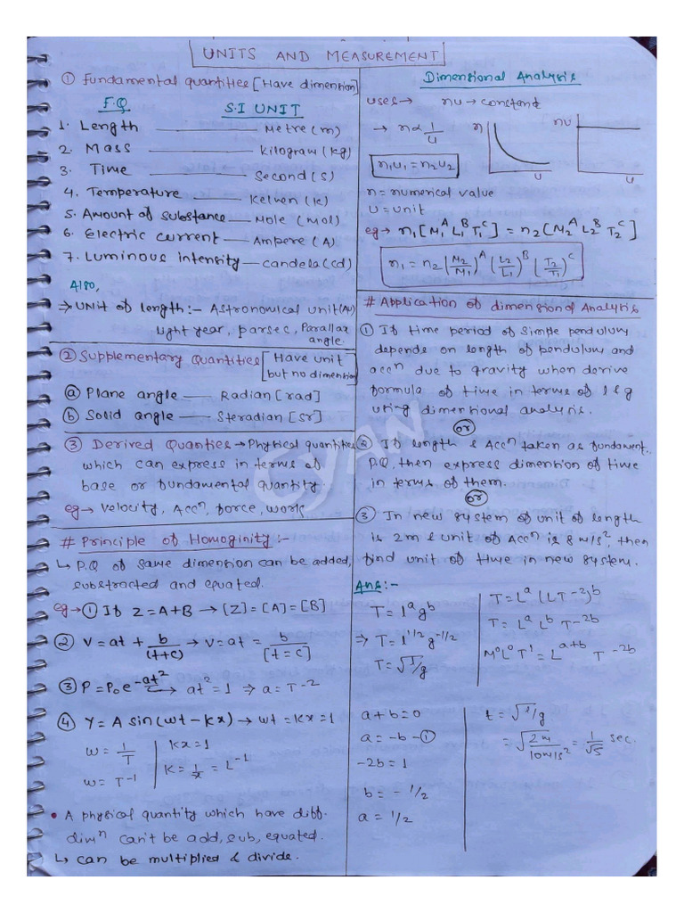 11th Physics Short Notes | PDF