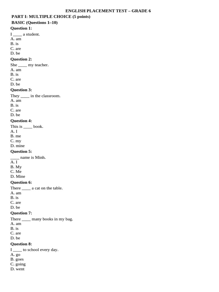 English Placement Test | PDF | Linguistics
