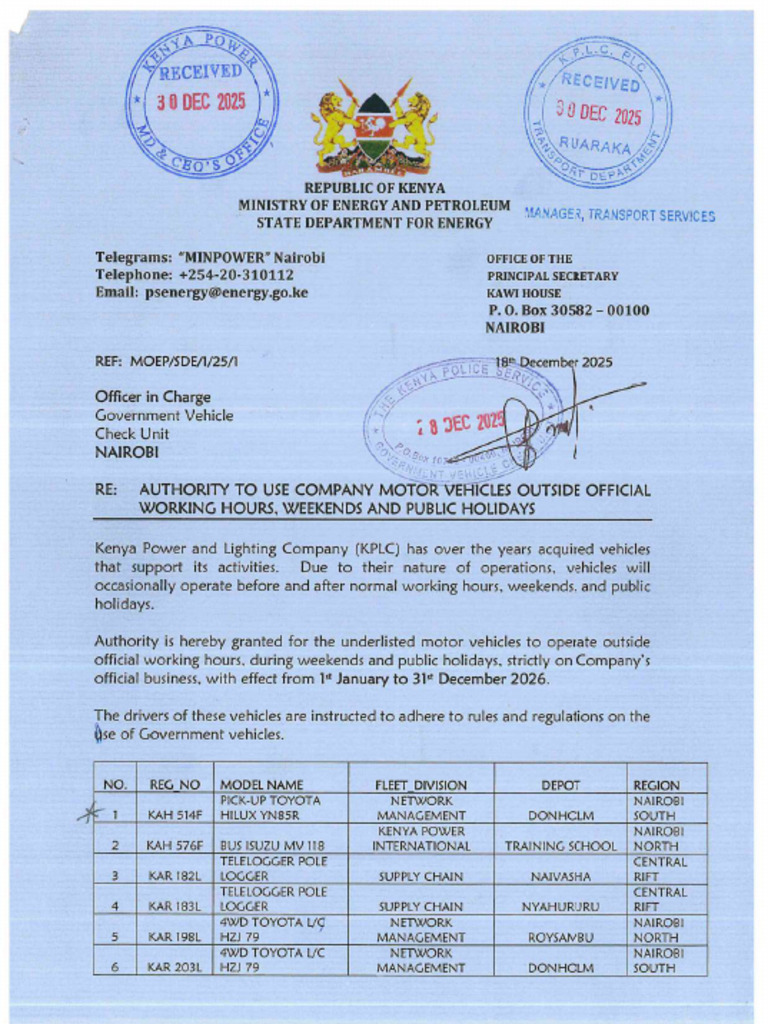 Gvcu Kplc Fleet 24 Hours Letter 2026 | PDF