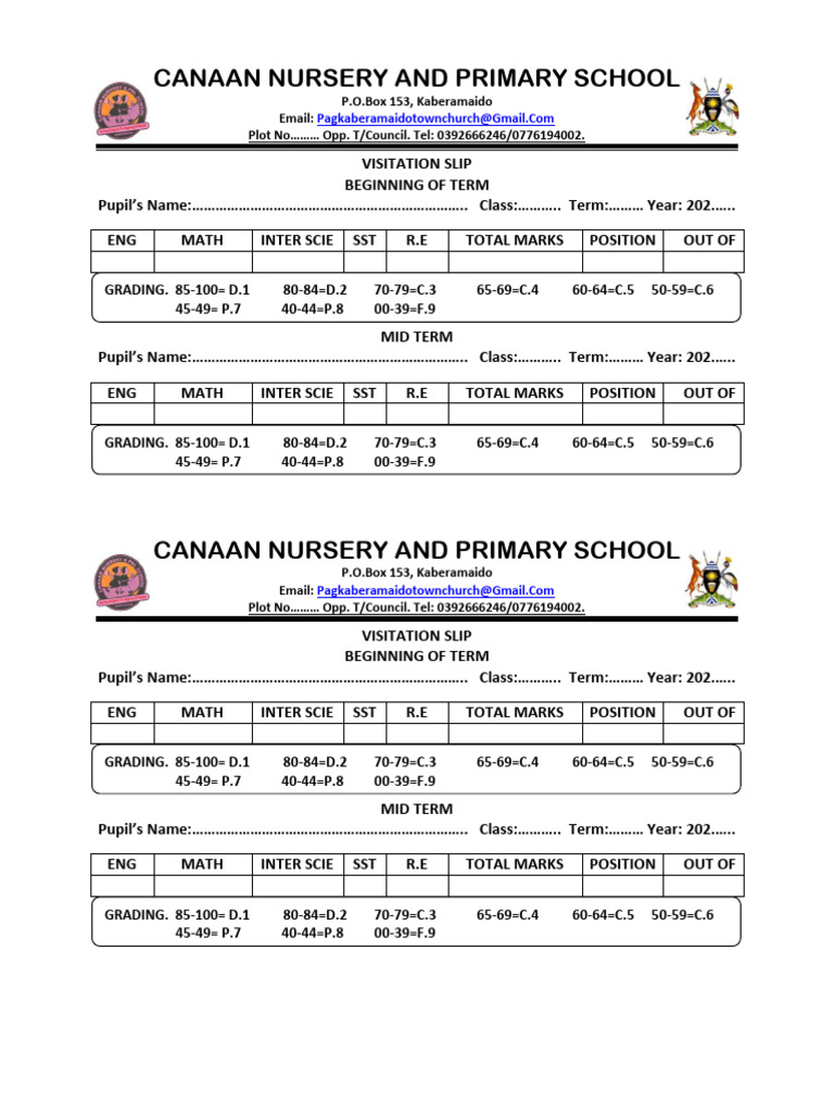 Canaan Nursery and Primary School...Visitation Slip | PDF