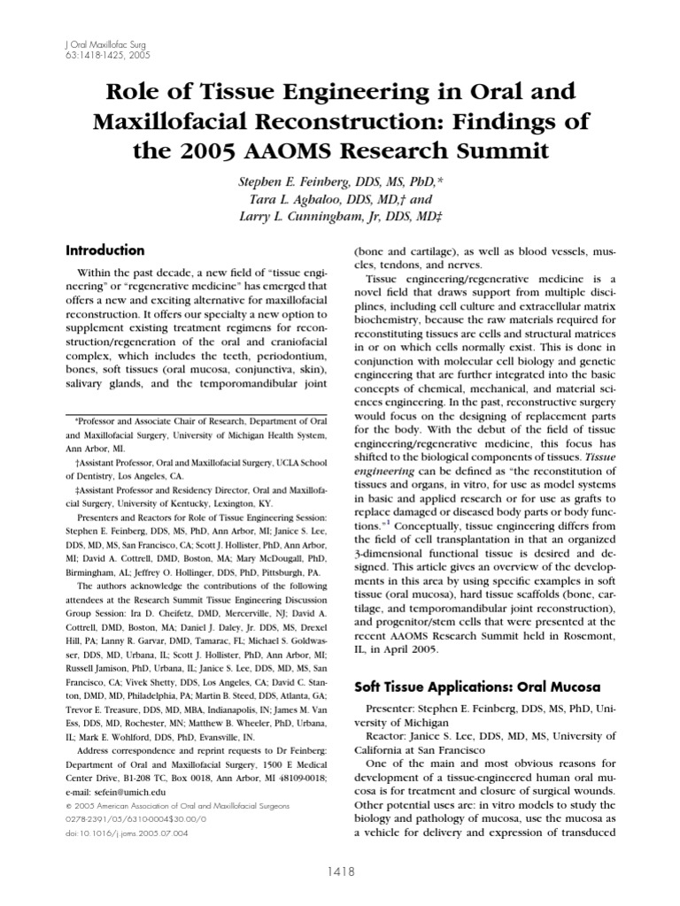 Role of Tissue Engineering in Oral and Maxillofacial Reconstruction ...
