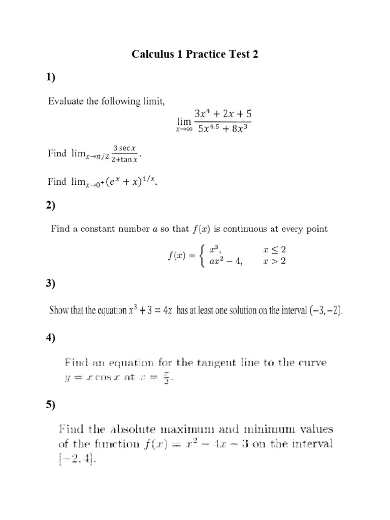 Calculus 1 Practice Test 2 | PDF