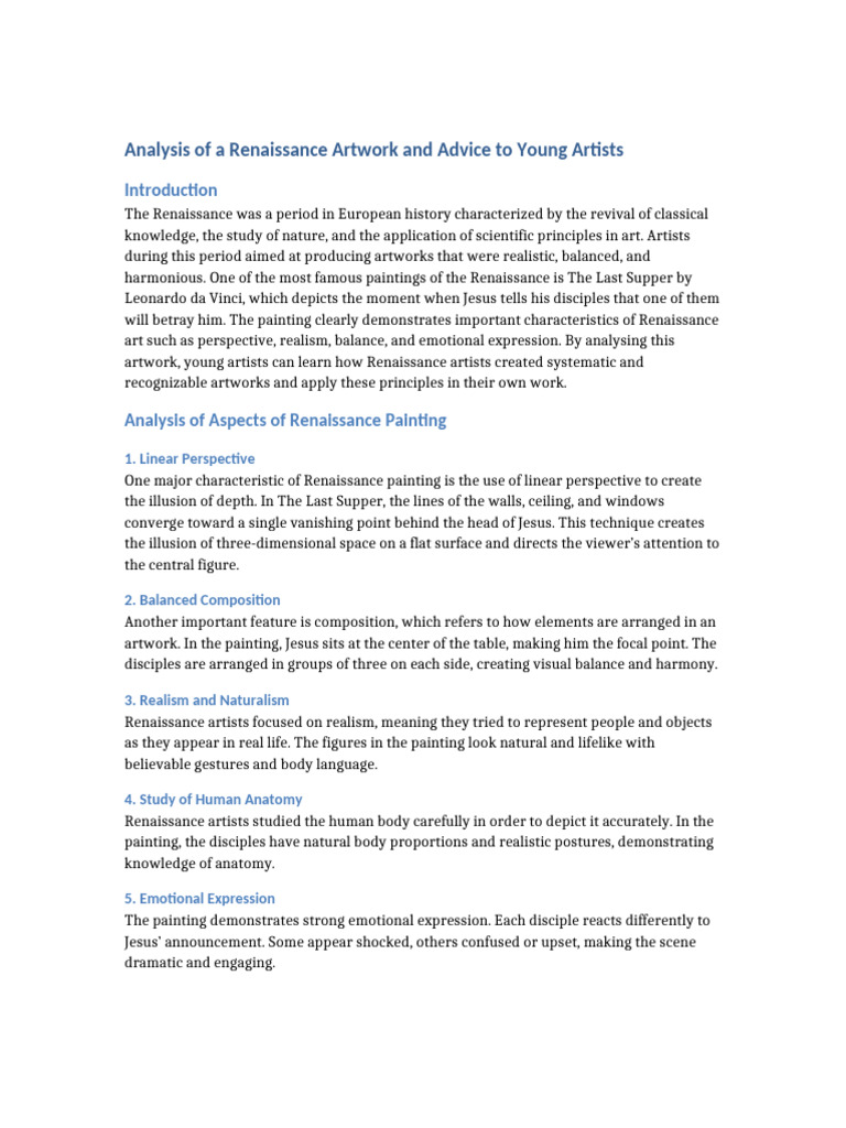 Renaissance Art Analysis Ncdc Structure | PDF | Perspective (Graphical ...