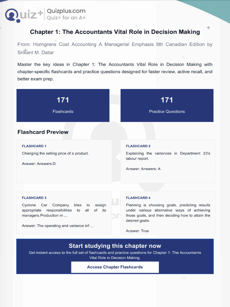 Flashcards for Chapter 1 the Accountants Vital Role in Decision Making ...