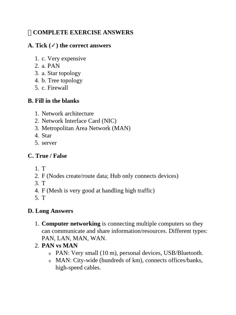 Complete Exercise Answers of Computer Network | PDF