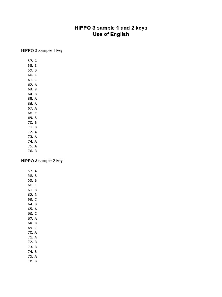 HIPPO 3 Sample 1 and 2 Use Keys | PDF