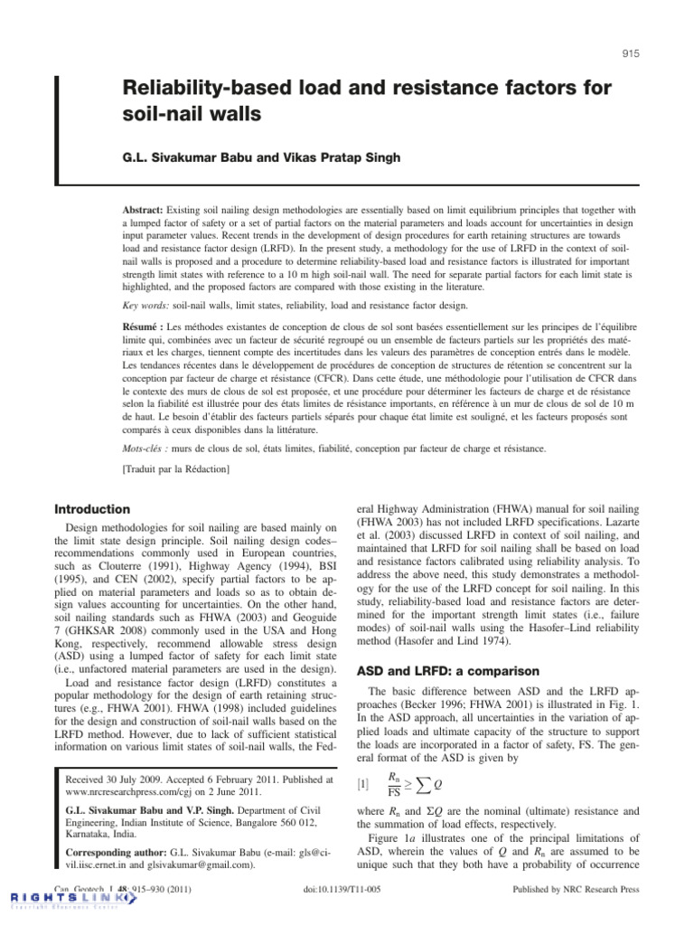 Reliability Based Load and Resistance Factors for Sn Walls | PDF ...
