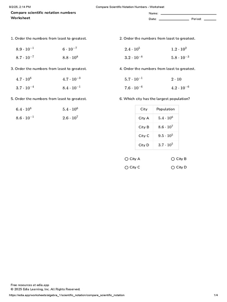 Compare & Order Scientific Notation Numbers - Worksheet-1 | PDF | Chess ...