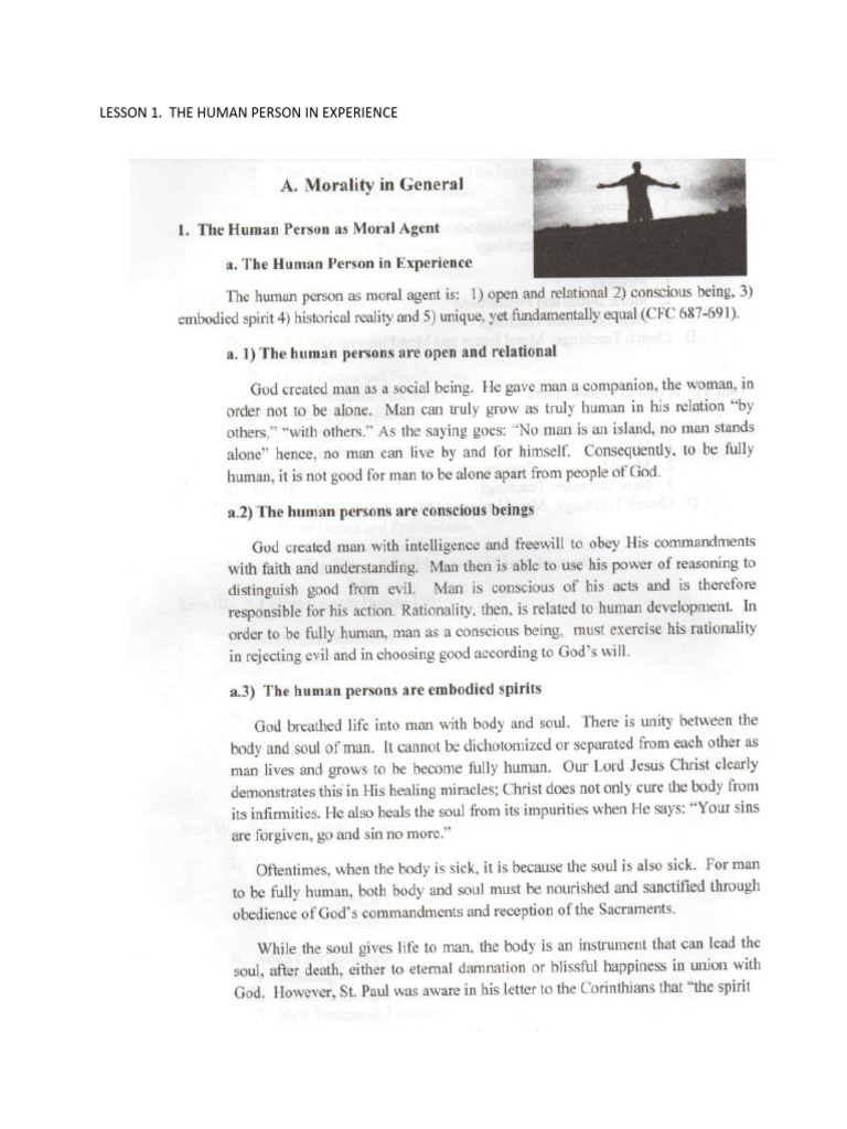 Lesson 1. the Human Person in Experience | PDF