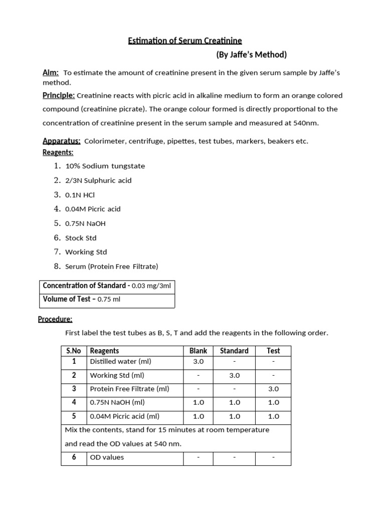 Serum Creatinine Estimation | PDF | Creatinine | Internal Medicine