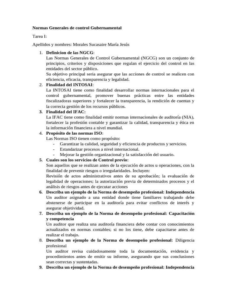 Tarea I Normas Generales de Control Gubernamental | PDF | Auditoría ...