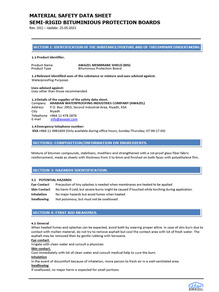 MSDS - AWAZEL Protection Board | PDF | Personal Protective Equipment ...
