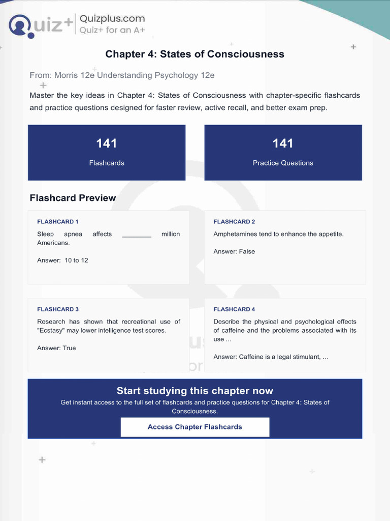 Flashcards for Chapter 4 States of Consciousness | PDF