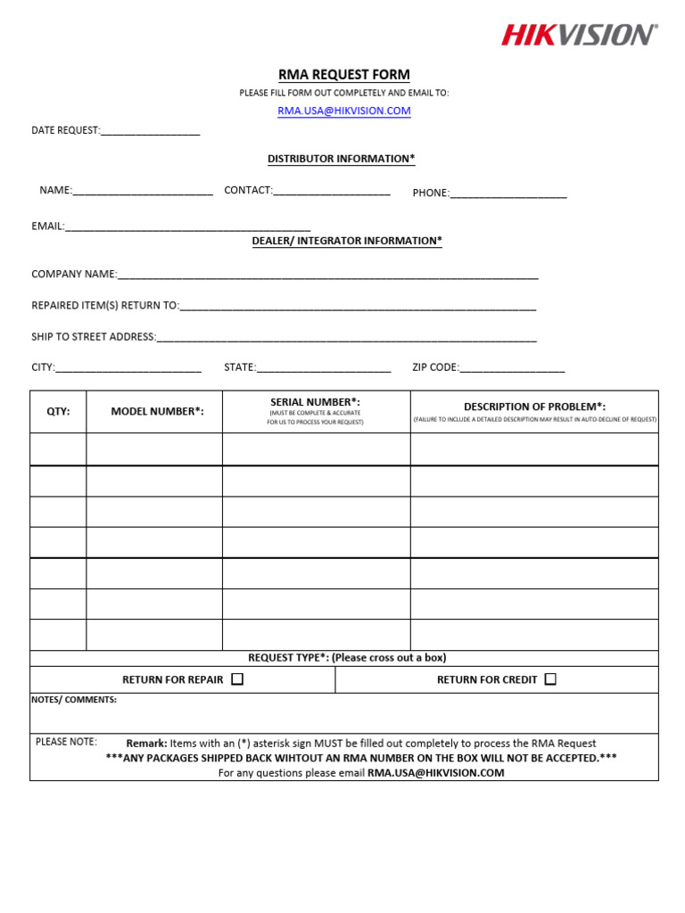 Hikvision Rma Request Form | PDF