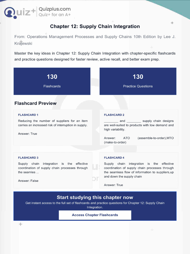 Flashcards for Chapter 12 Supply Chain Integration | PDF