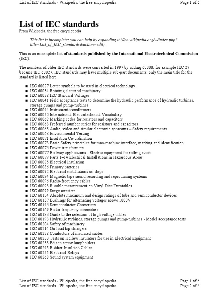 List of IEC Standards Photovoltaic System International