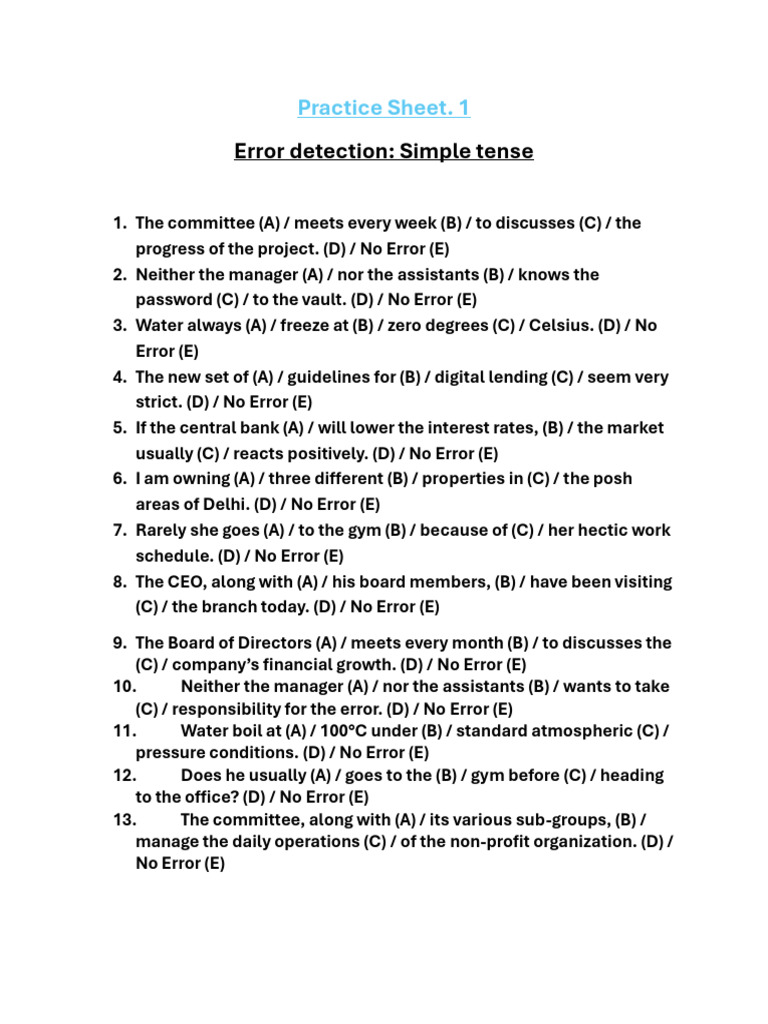 Simple Tense Error Detection | PDF