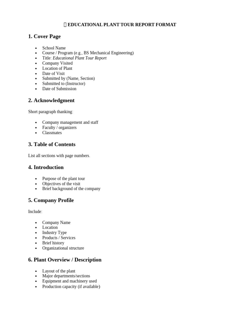 Educational Plant Tour Report Format | PDF