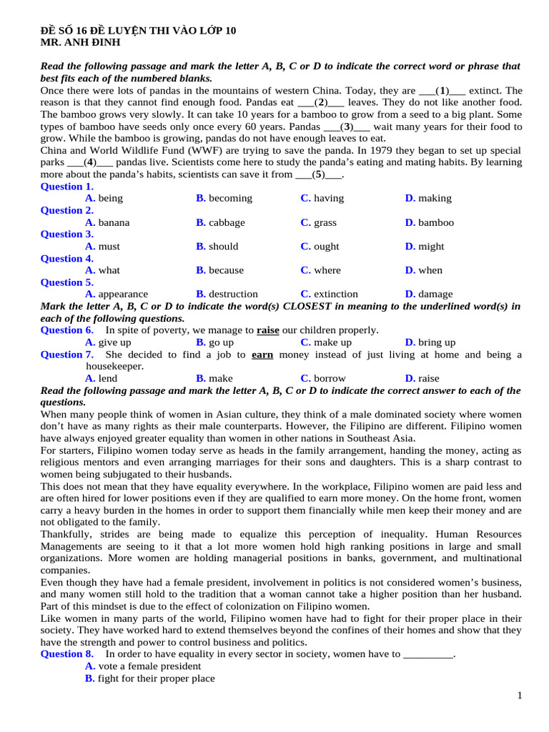 Test 16 | PDF | Giant Panda