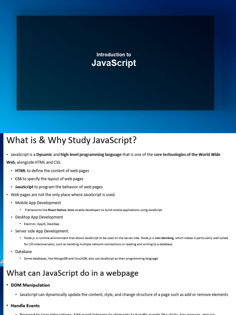 Lecture 1: Introduction To Java-Script | PDF | Java Script | World Wide Web