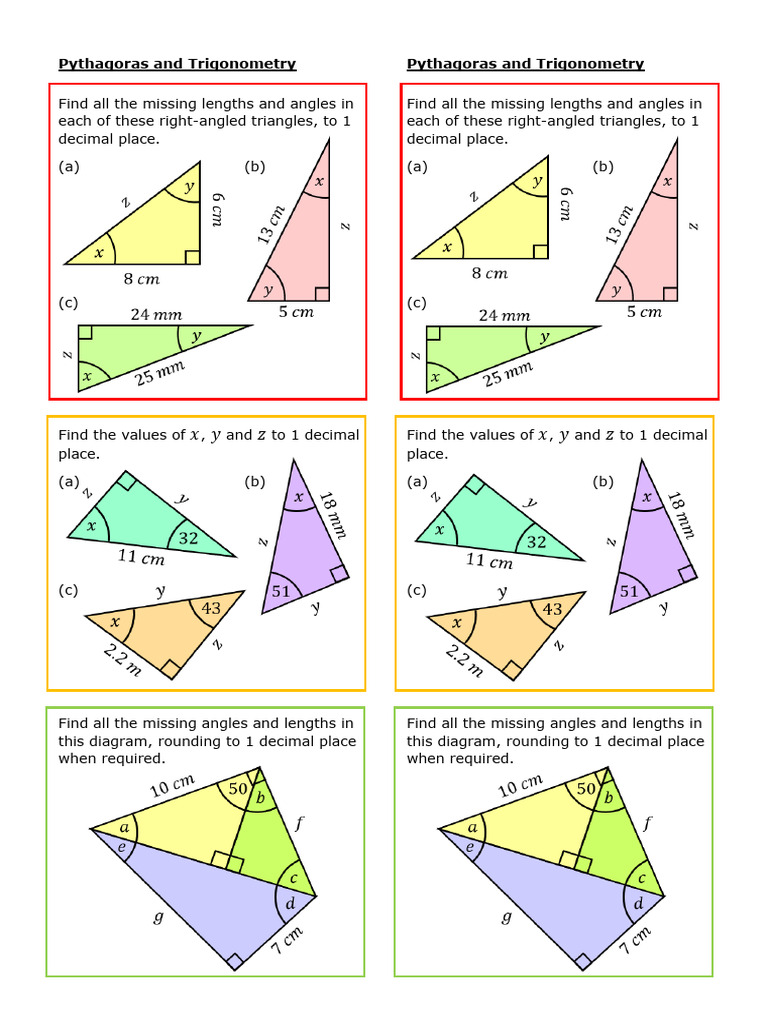 Pythagoras and Trigonometry Practice Strips | PDF