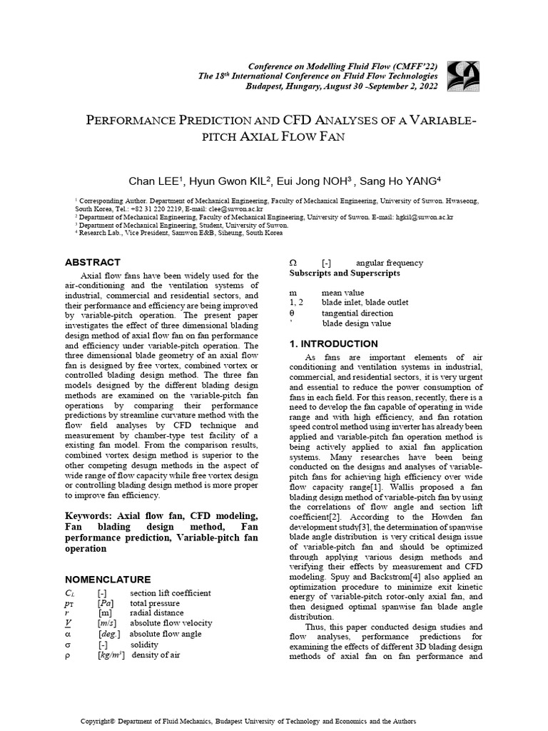 Cfd Analyses of a Variablepitch Axial Flow Fan | PDF | Computational ...