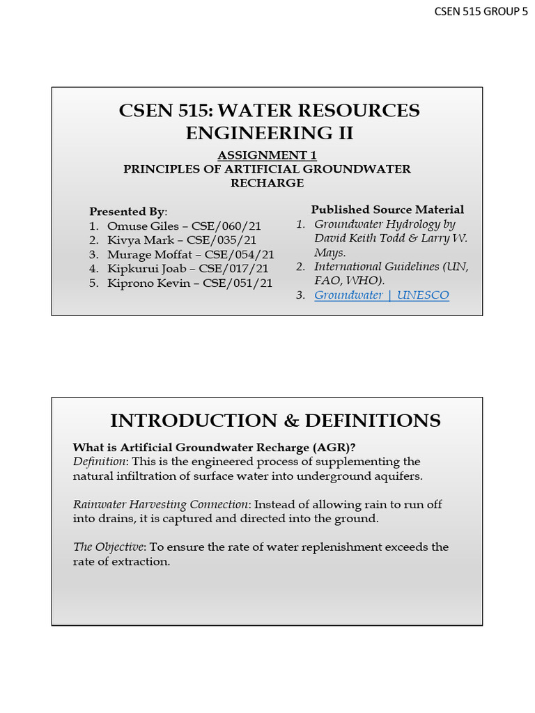 ASS1 - Principles of Artificial Groundwater Recharge | PDF ...