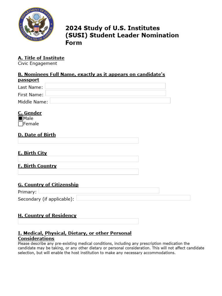 2024 SUSI Student Leader Writable Application Form | PDF