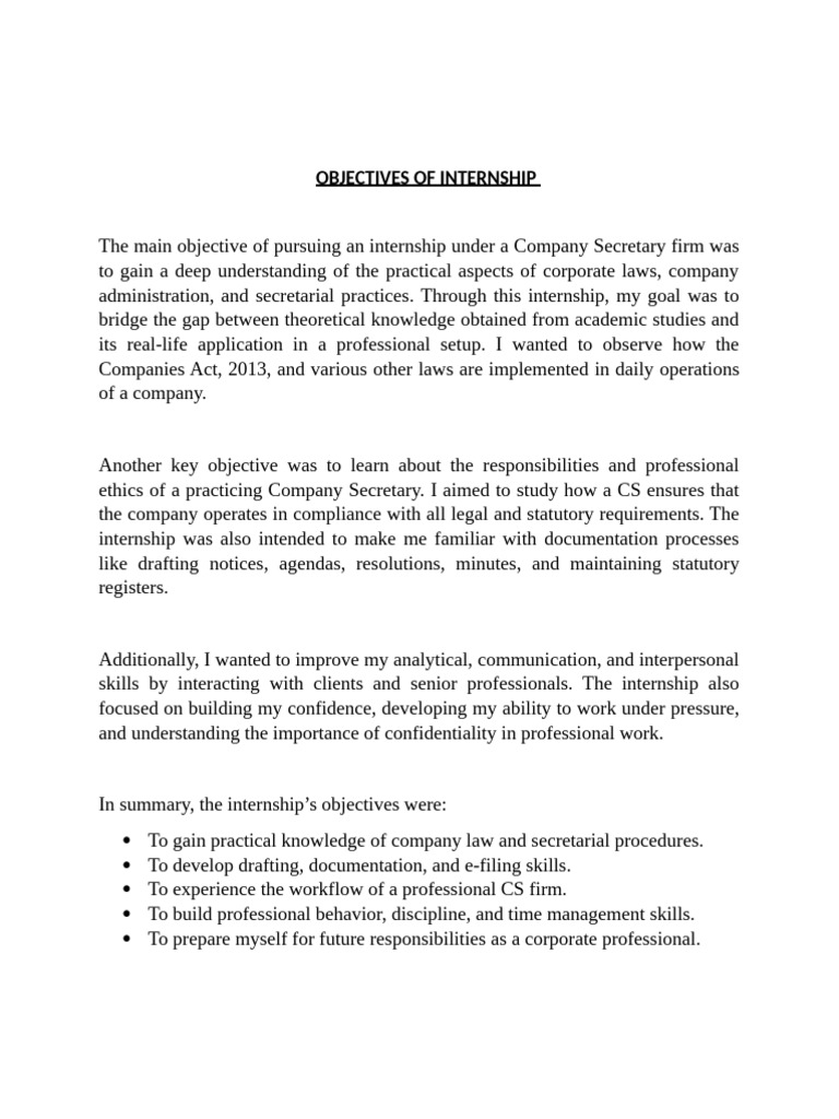 OBJECTIVES OF INTERNSHIP. | PDF | Internship | Job Hunting