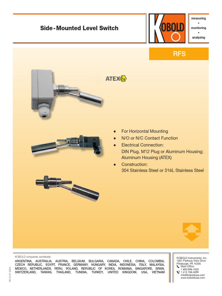 Datasheet Side Mounted Level Switch Rfs | PDF | Electrical Components ...