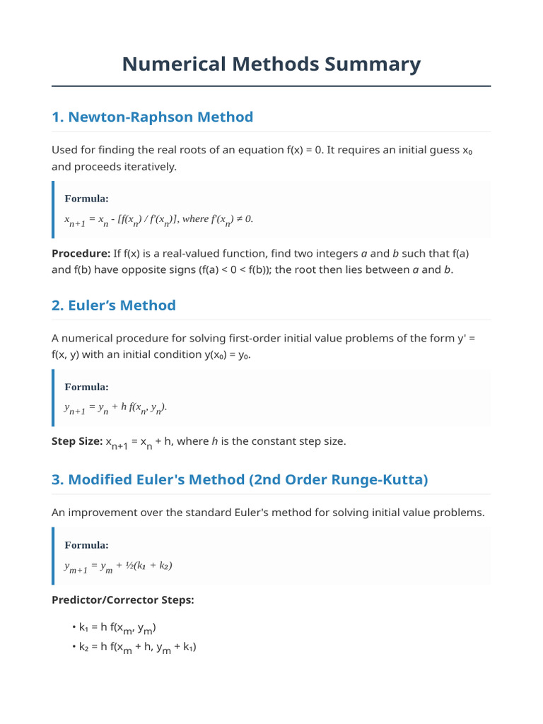 Numerical Methods Summary v2 | PDF