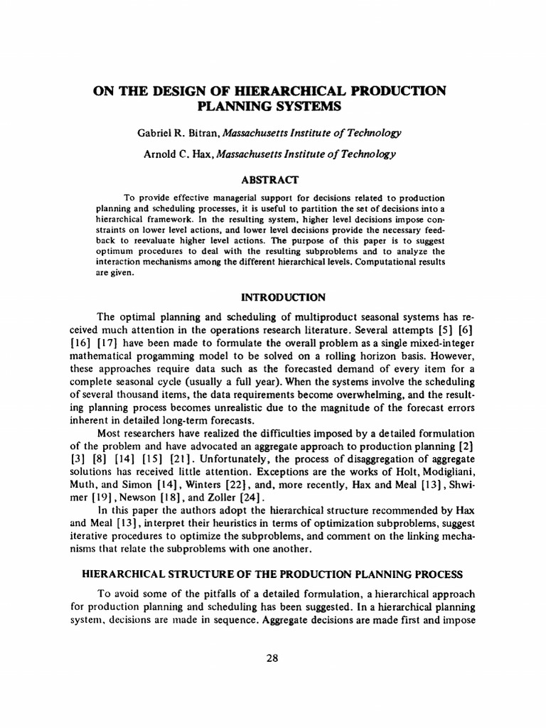 On the Design of Hierarchical Production (1) | PDF | Forecasting ...