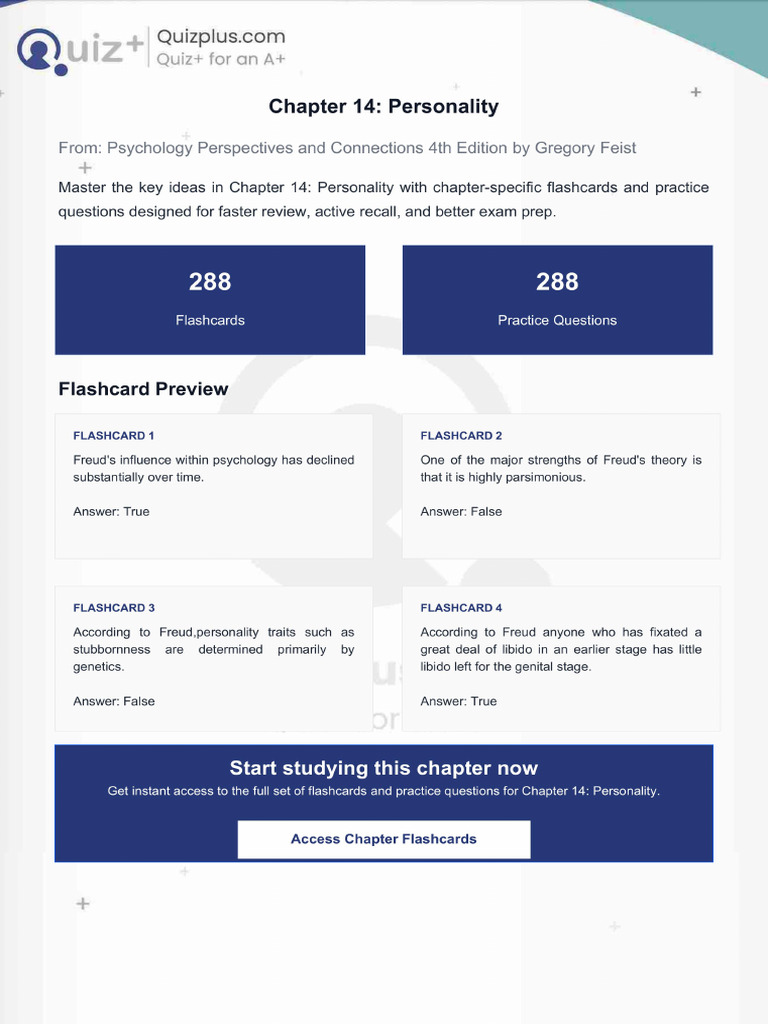 Flashcards for Chapter 14 Personality | PDF