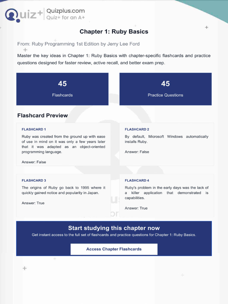 Flashcards for Chapter 1 Ruby Basics | PDF