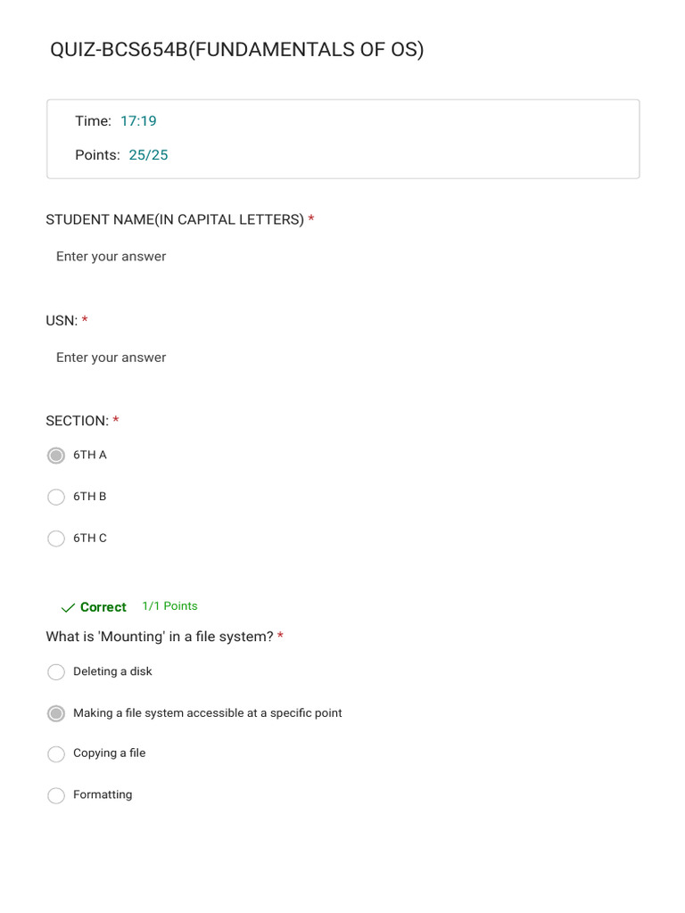 Quiz-Bcs654b (Fundamentals of Os) | PDF | Process (Computing ...