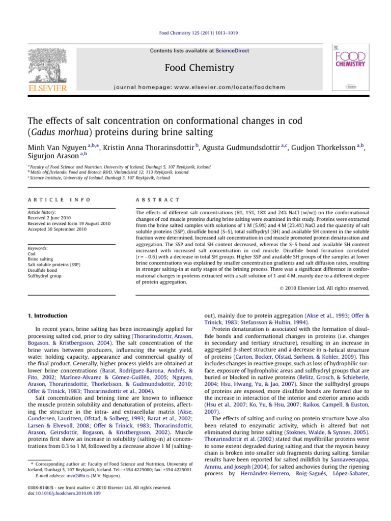 The Effects of Salt Concentration on Conformational Changes in Cod ...