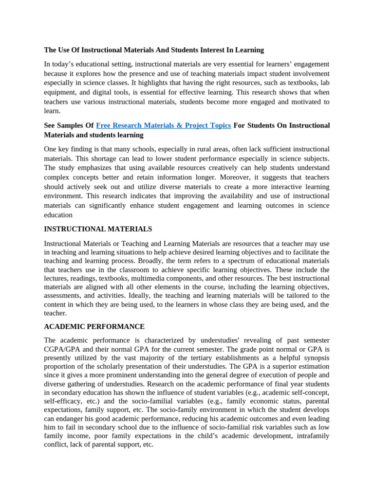 The Use of Instructional Materials and Students Interest in Learning ...