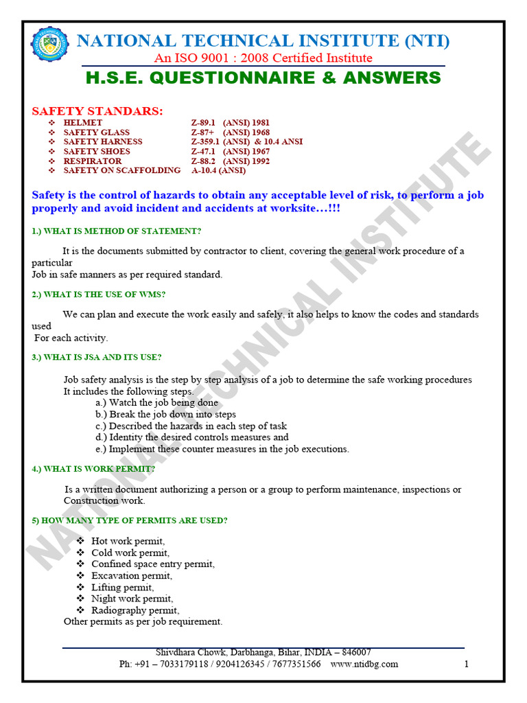 Safety Questions and Answers | PDF | Fires | Crane (Machine)