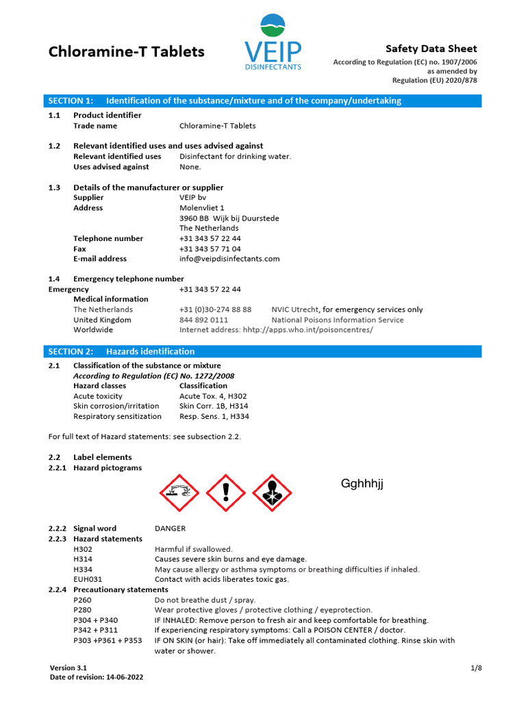 Chloramine T Tablets en Versie 3.1 | PDF | Toxicity | Personal ...