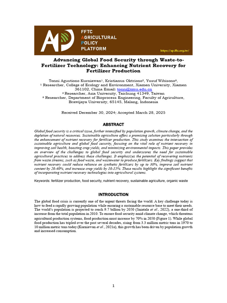 FFTC Advancing food security | PDF | Sustainable Agriculture | Agriculture