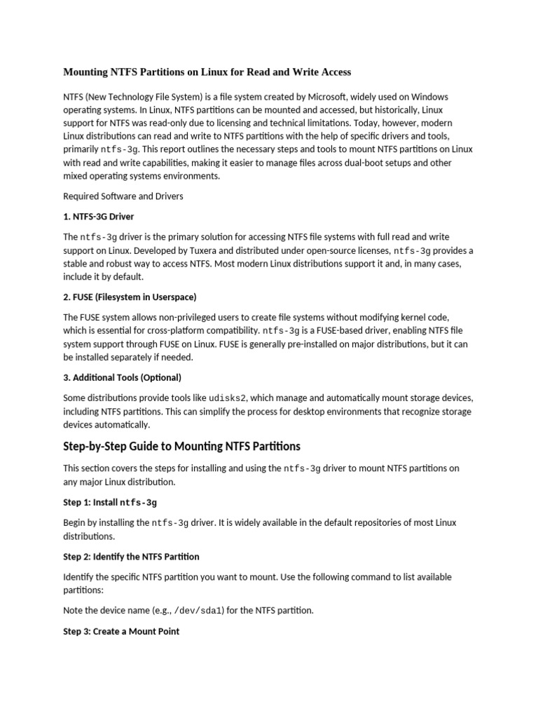 Mounting NTFS Partitions on Linux for Read and Write Access | PDF ...